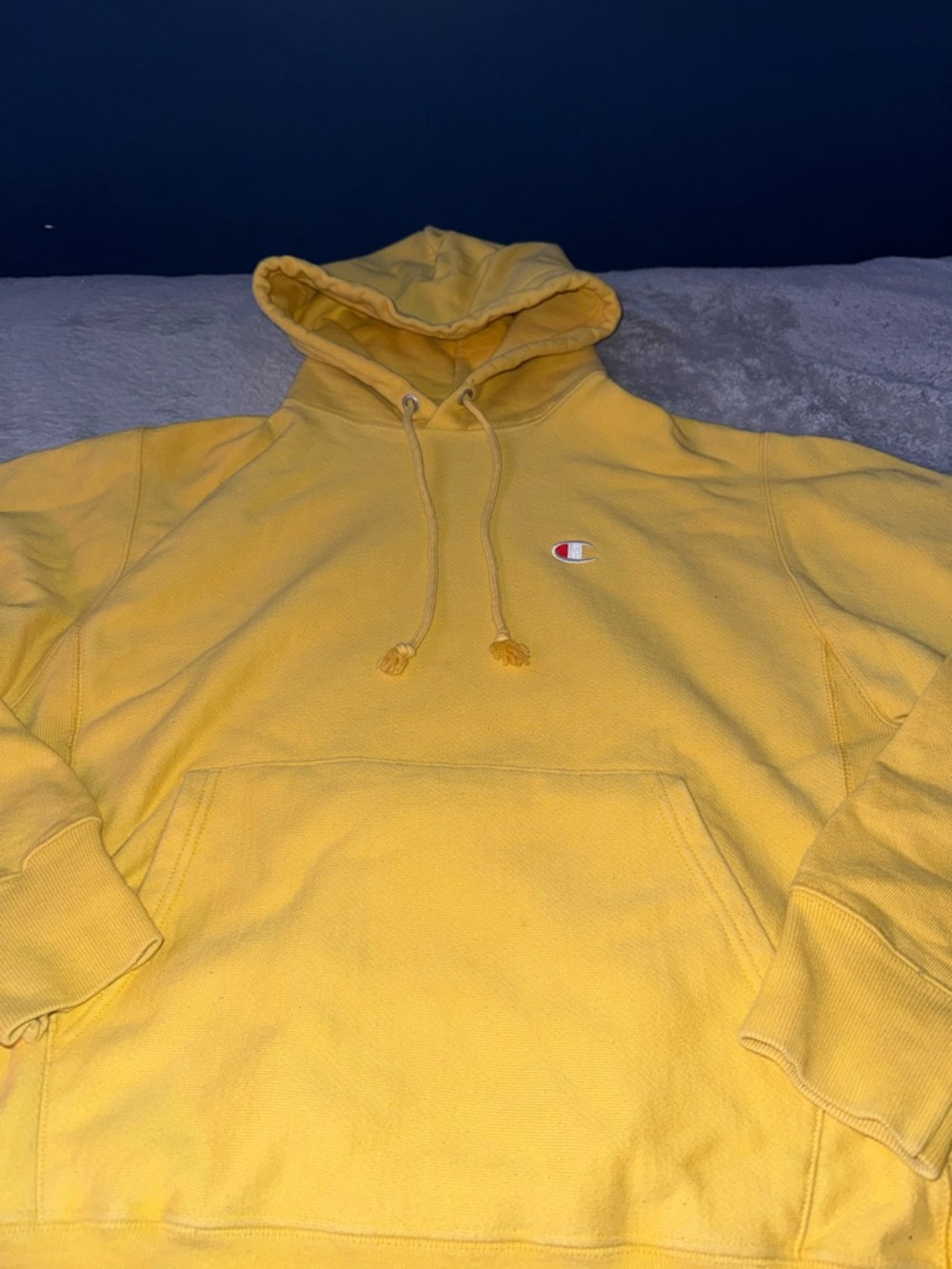 Mens Champion Yellow Hoodie Heavy